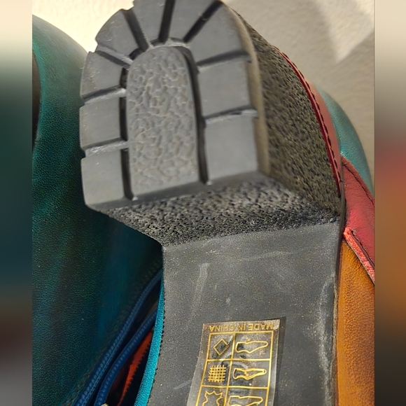 L'ARTISTE Spring Step Oxblood Red Teal Blue Gold Leather Ankle Boots Size 38 - Picture 10 of 11